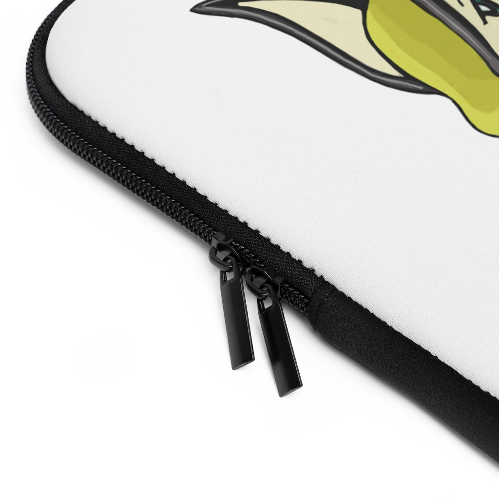 Sporela Laptop Sleeve featuring a customizable front design and black polyester back, showcasing its water-resistant and durable construction.