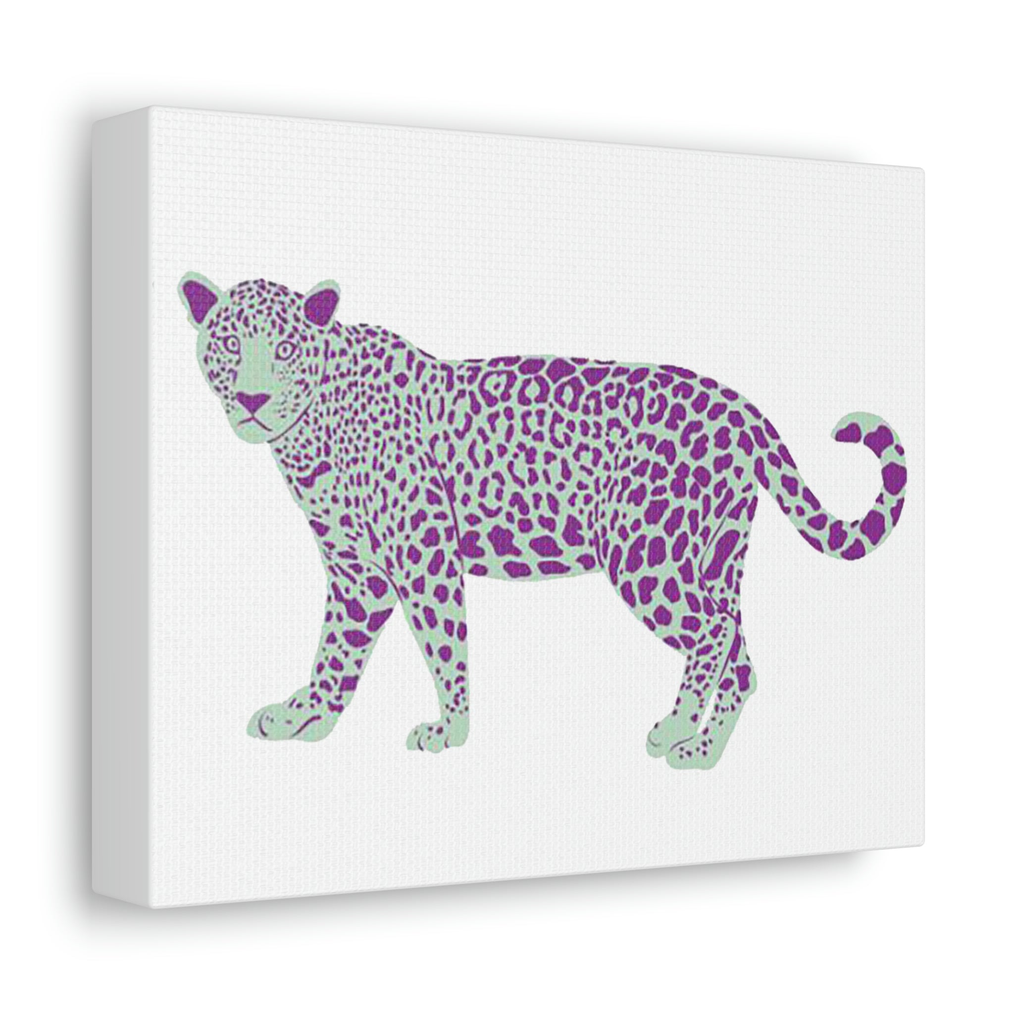A beautifully printed Spotted Leopard Stretched Canvas art piece, showcasing vibrant colors and intricate details on a wooden frame.