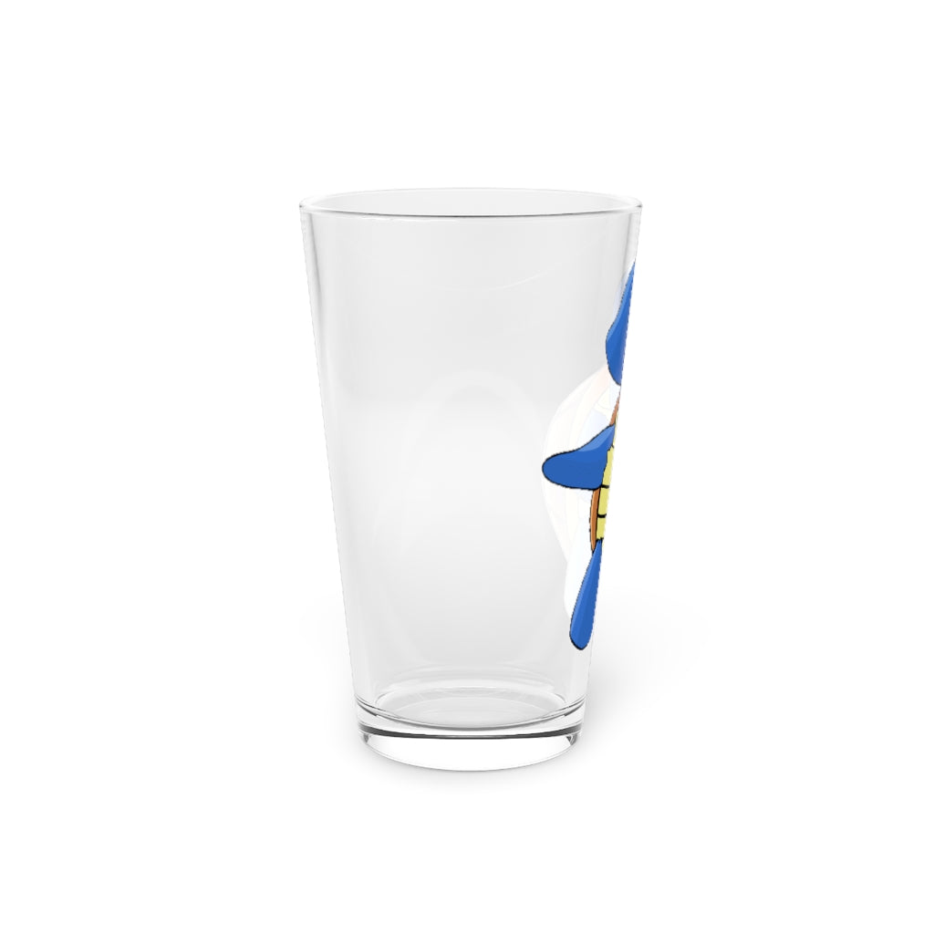 A clear 16oz Squata Pint Glass with customizable design options, perfect for beverages.