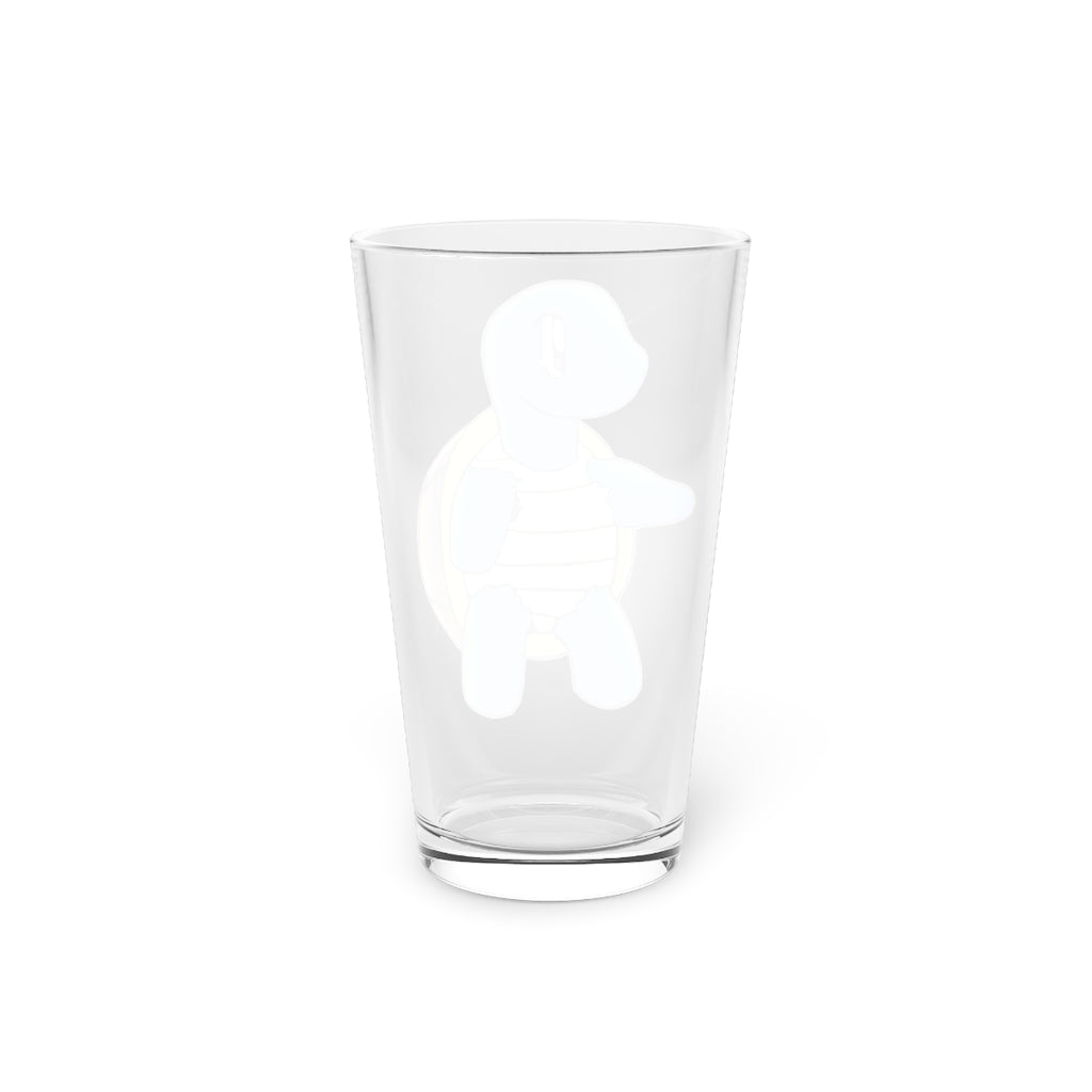 A clear 16oz Squata Pint Glass with customizable design options, perfect for beverages.