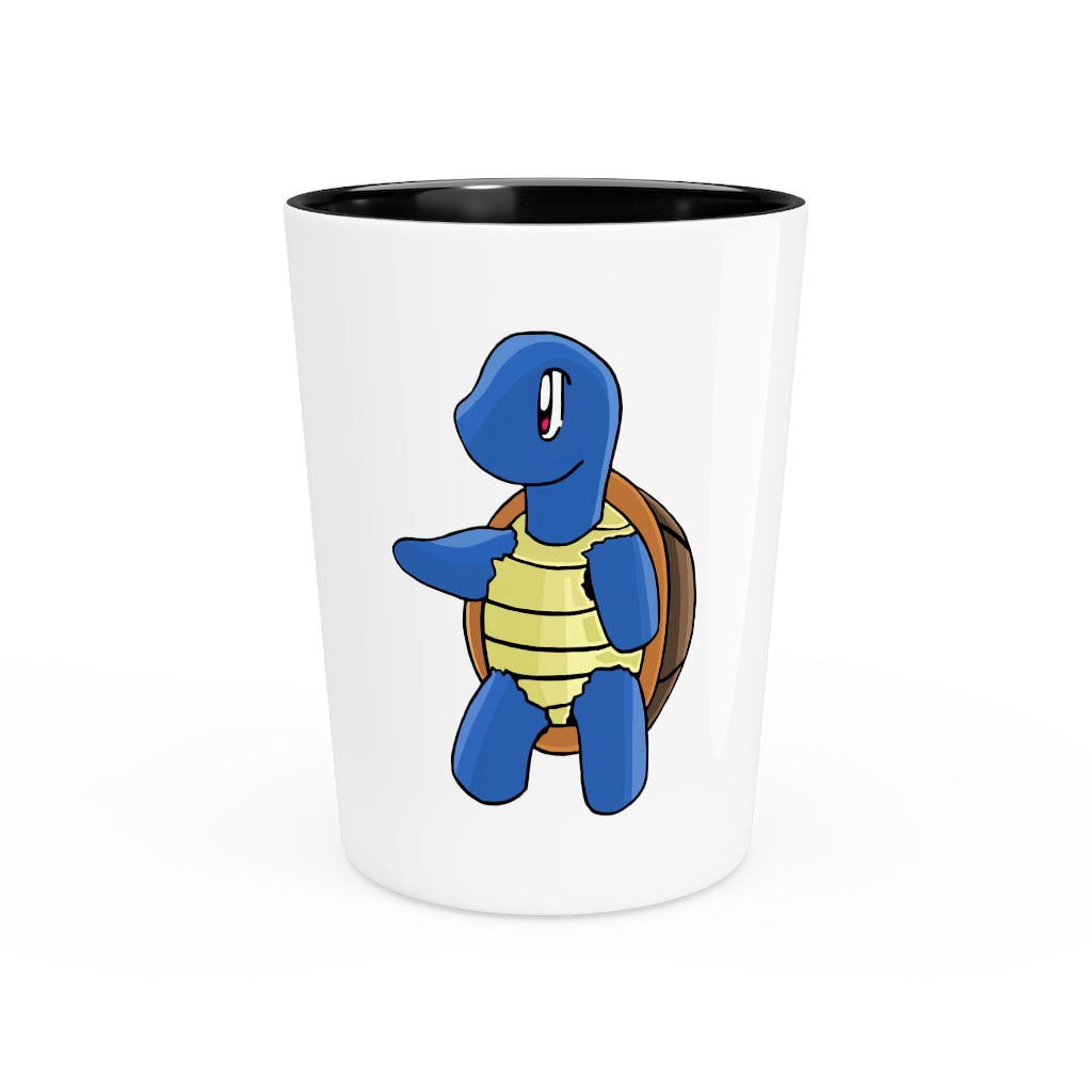 A personalized Squata Shot Glass made of ceramic, featuring a customizable design with a white or black interior.