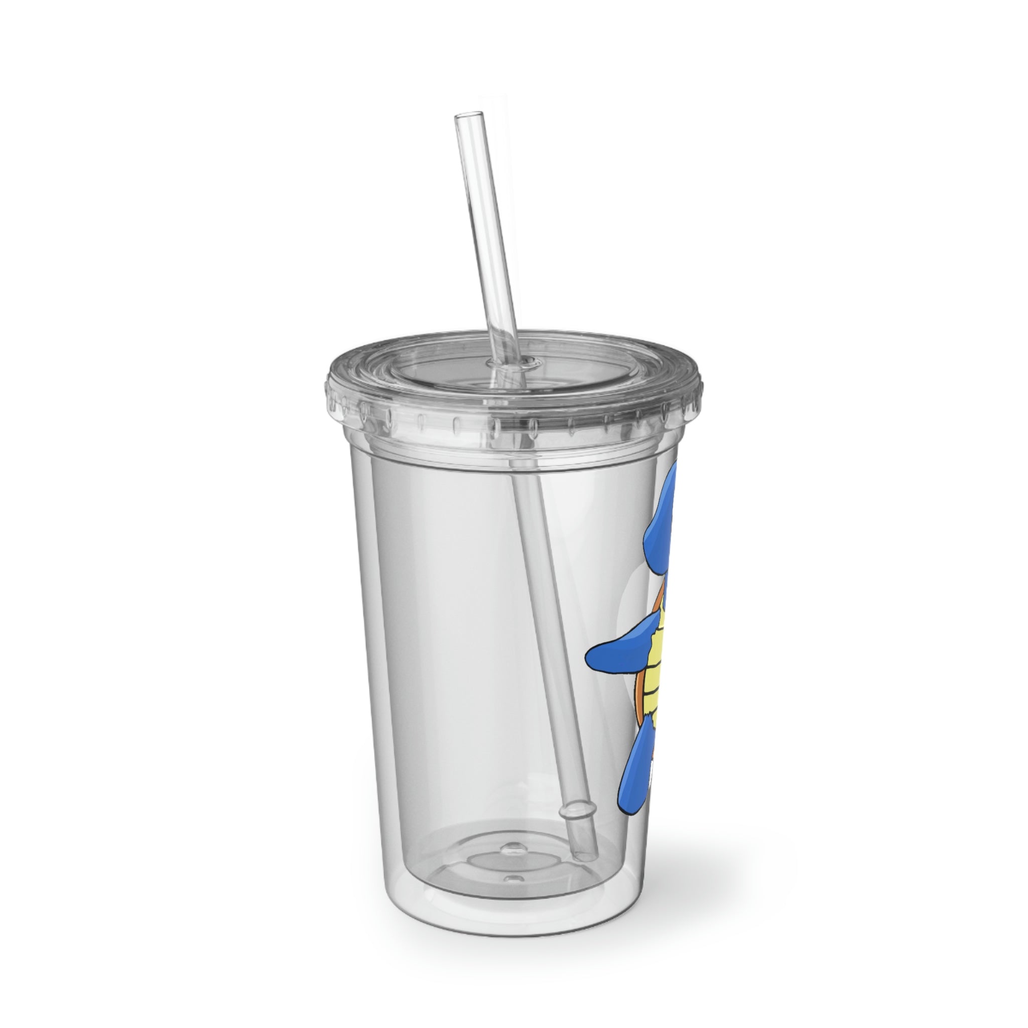 Squata Suave Acrylic Cup with vibrant artwork, double-wall insulation, and a straw, perfect for hot and cold beverages.