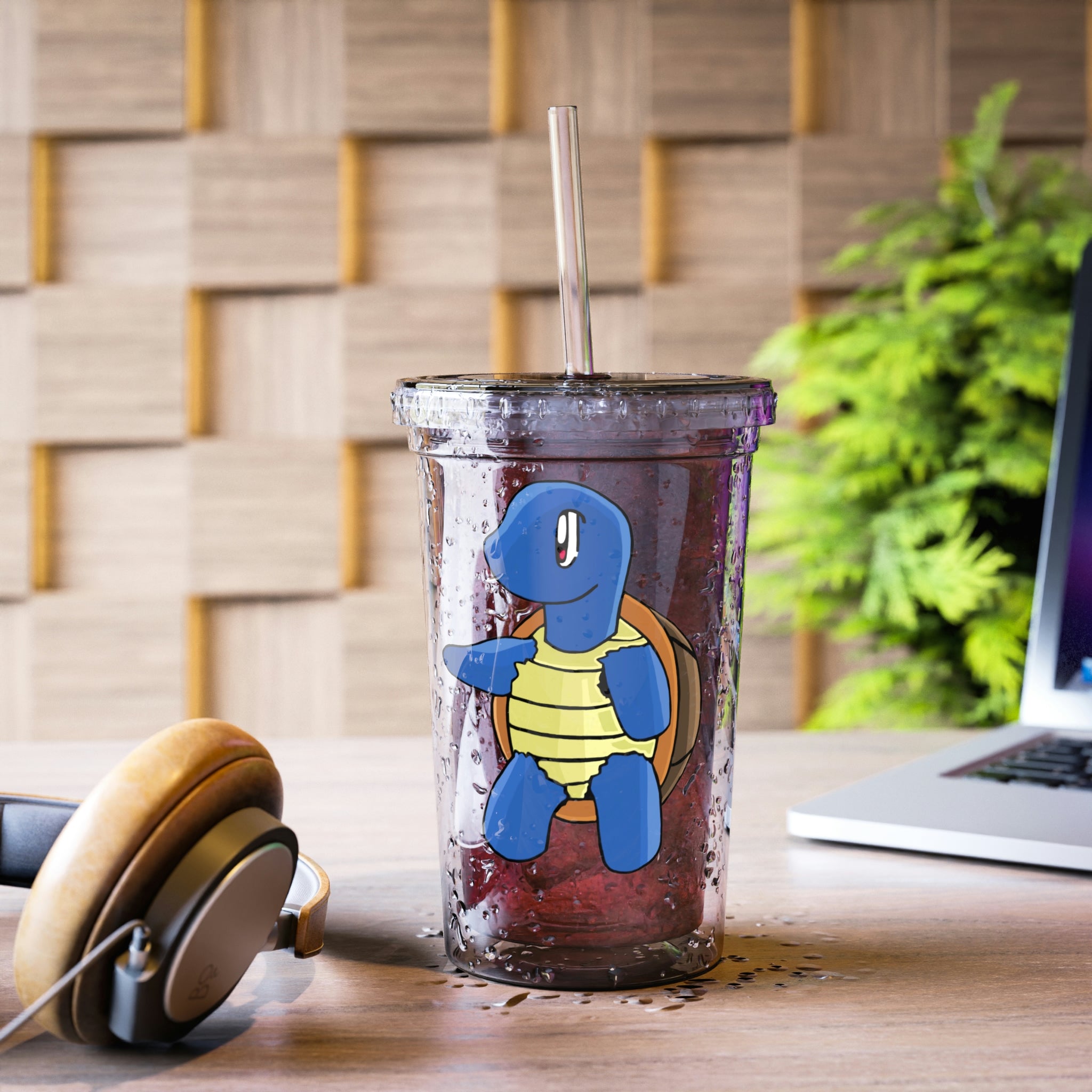 Squata Suave Acrylic Cup with vibrant artwork, double-wall insulation, and a straw, perfect for hot and cold beverages.