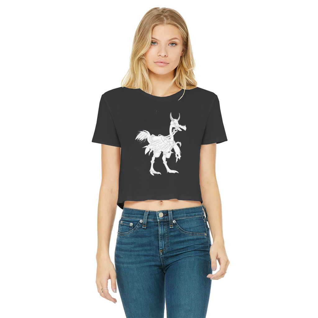 Squawkers Classic Women's Cropped Raw Edge T-Shirt featuring a round neck, short sleeves, and a stylish raw edge hem in various colors.