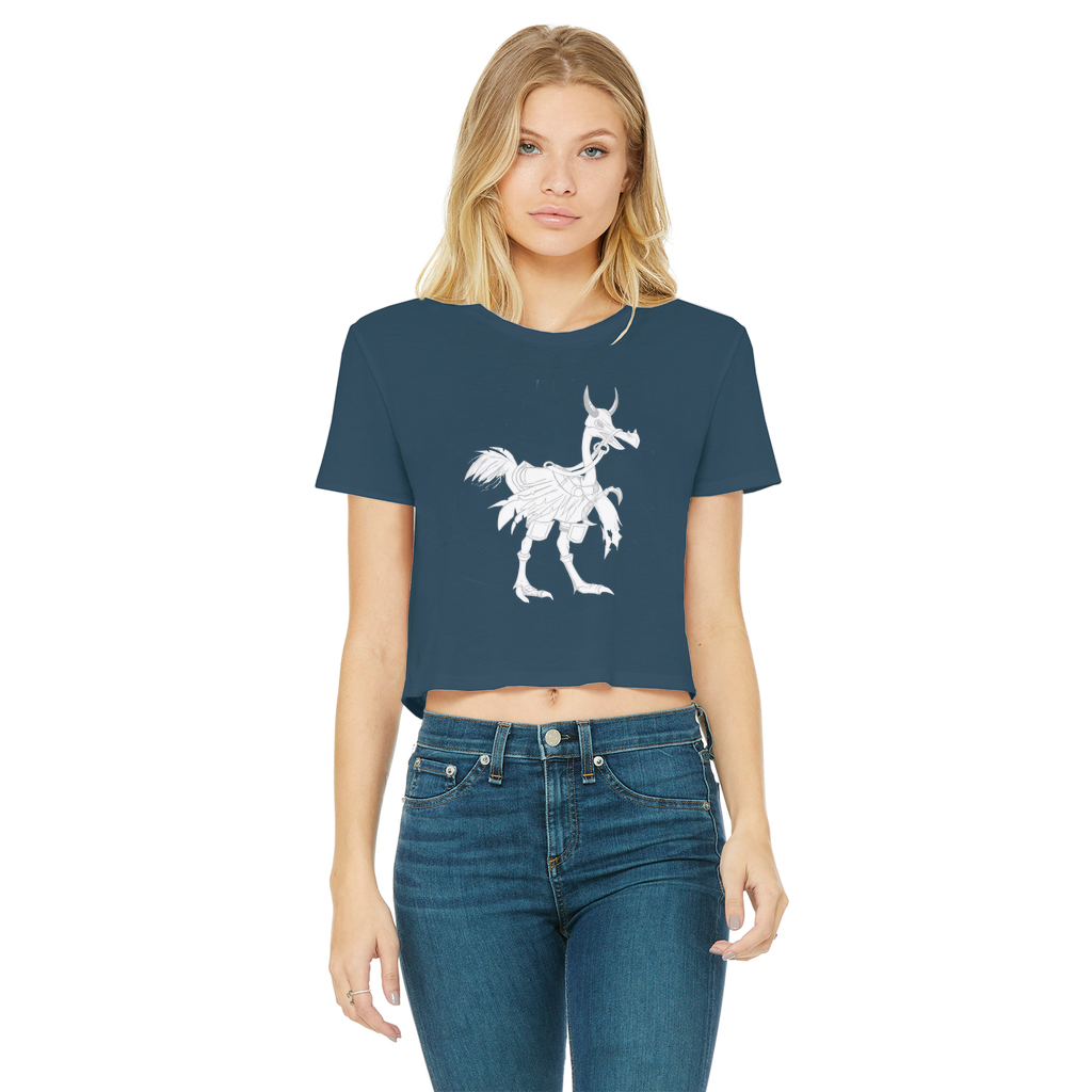 Squawkers Classic Women's Cropped Raw Edge T-Shirt featuring a round neck, short sleeves, and a stylish raw edge hem in various colors.