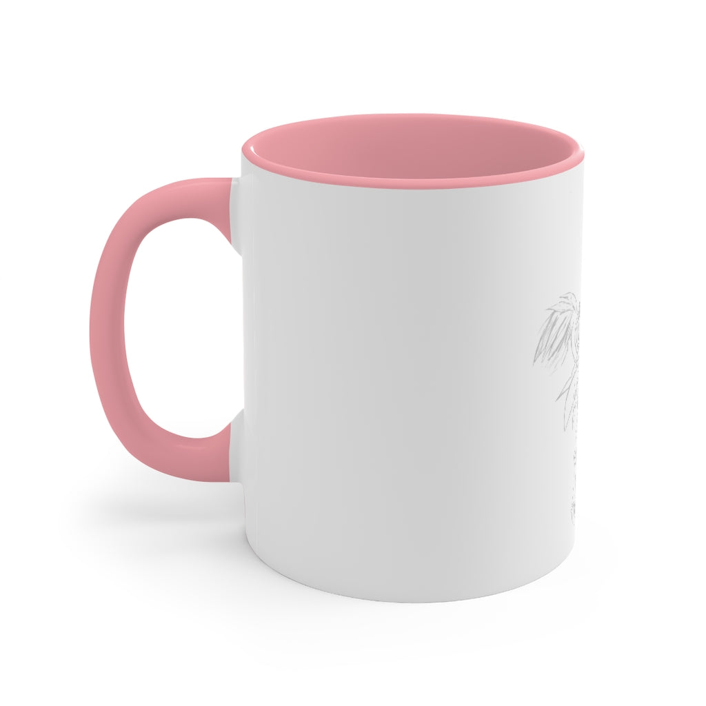Squawkers the Ostrich Mount Accent Mug featuring a white ceramic body with a colored interior and handle, available in red, pink, and black options.