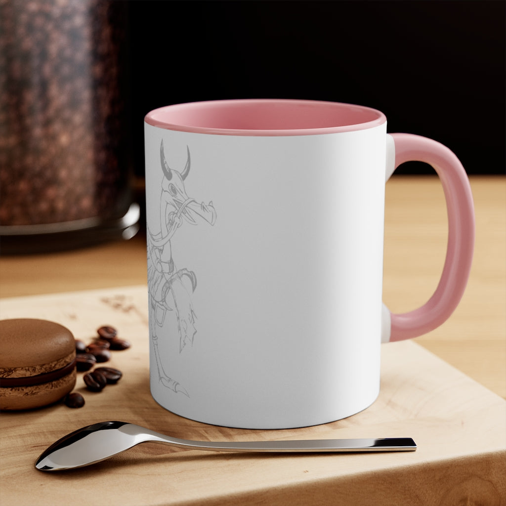 Squawkers the Ostrich Mount Accent Mug featuring a white ceramic body with a colored interior and handle, available in red, pink, and black options.