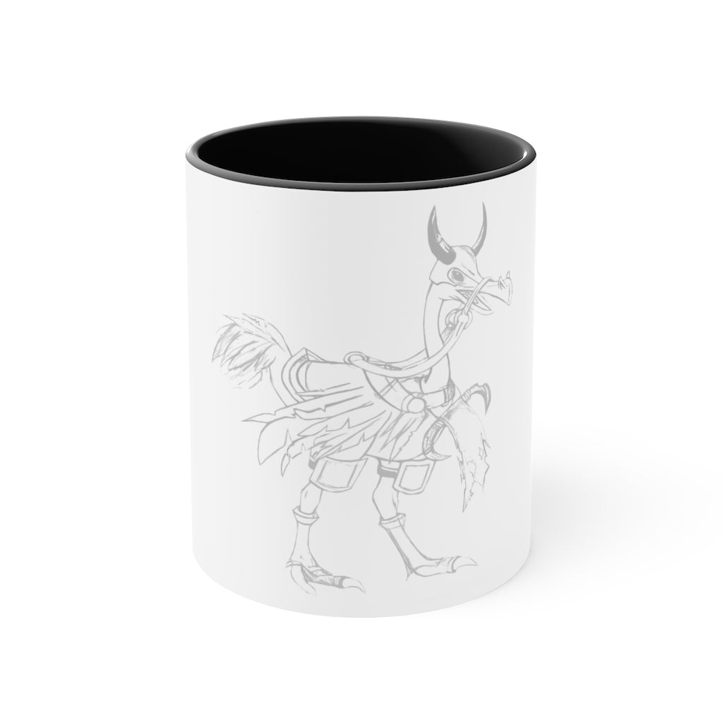 Squawkers the Ostrich Mount Accent Mug featuring a white ceramic body with a colored interior and handle, available in red, pink, and black options.