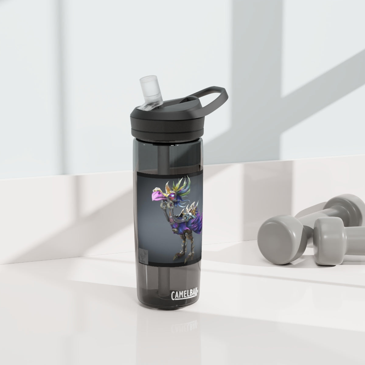 Squawkers the Ostrich Mount CamelBak Eddy® Water Bottle in 20oz and 25oz sizes, featuring a personalized design and robust Tritan™ material.