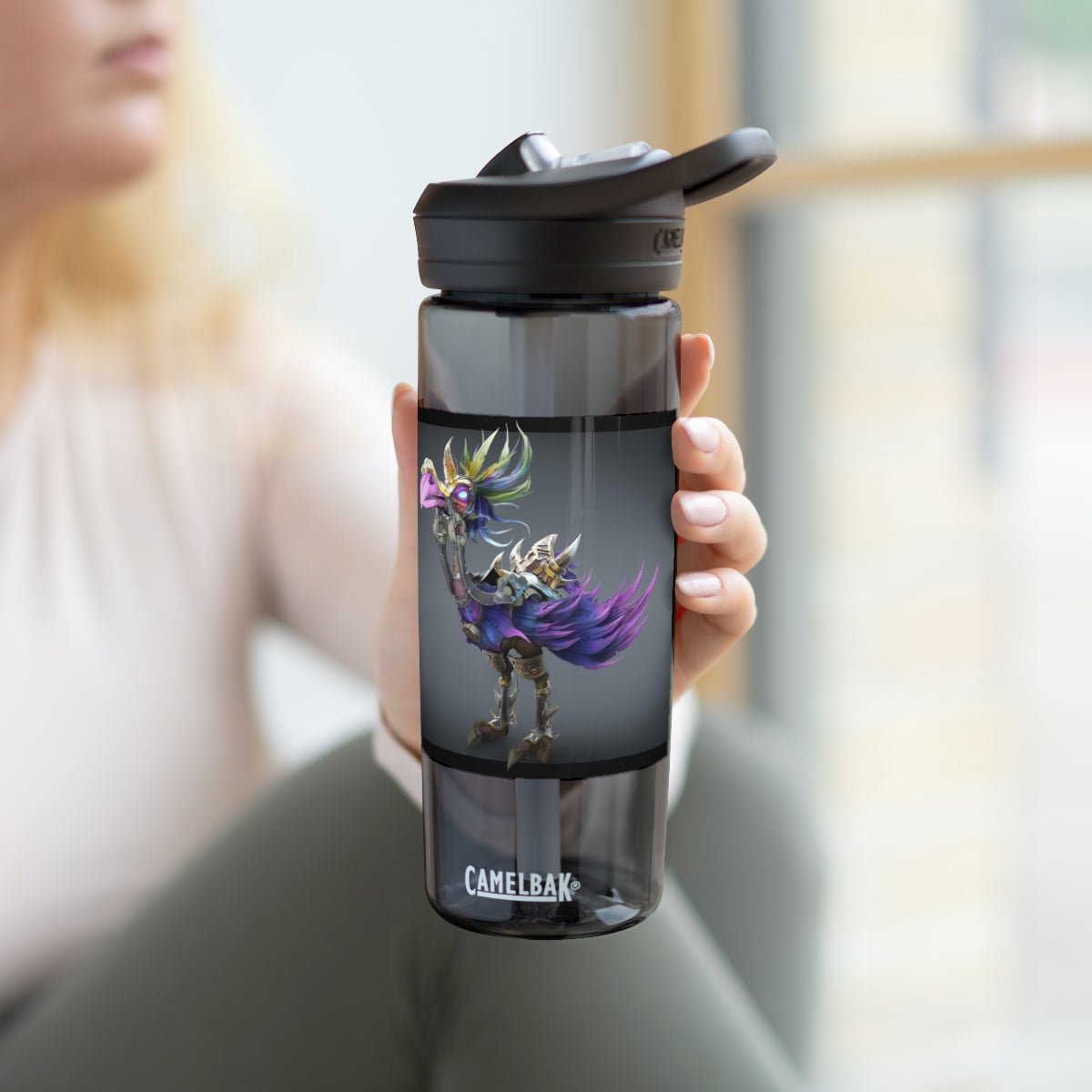 Squawkers the Ostrich Mount CamelBak Eddy® Water Bottle in 20oz and 25oz sizes, featuring a personalized design and robust Tritan™ material.