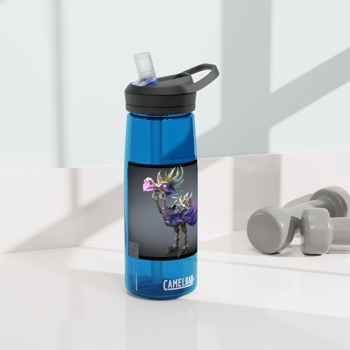 Squawkers the Ostrich Mount CamelBak Eddy® Water Bottle in 20oz and 25oz sizes, featuring a personalized design and robust Tritan™ material.