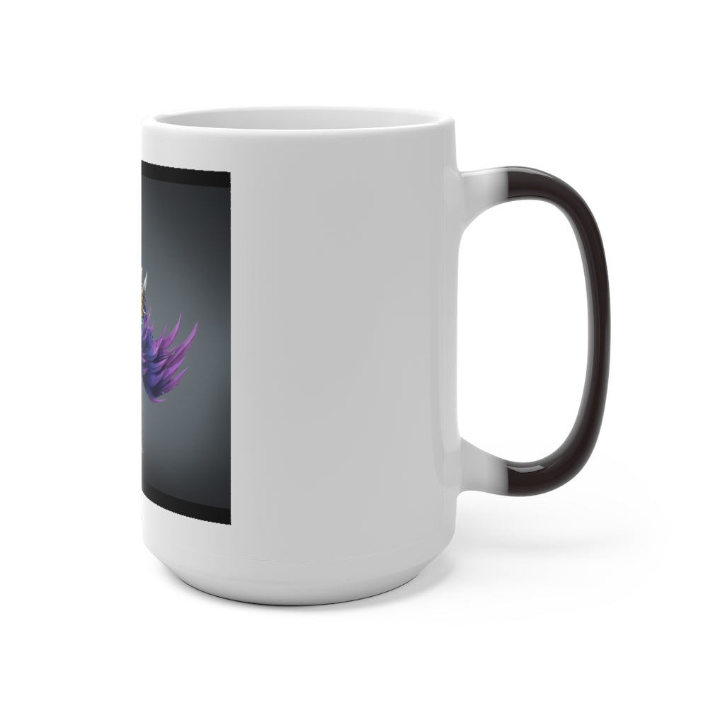 Squawkers the Ostrich Color Changing Mug showcasing its vibrant design and color-changing feature when filled with hot liquid.