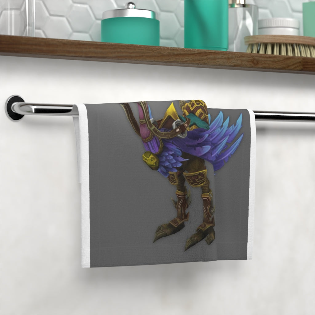 Squawkers the Ostrich Mount Face Towel featuring a colorful ostrich design on a soft polyester blend front and absorbent cotton back.