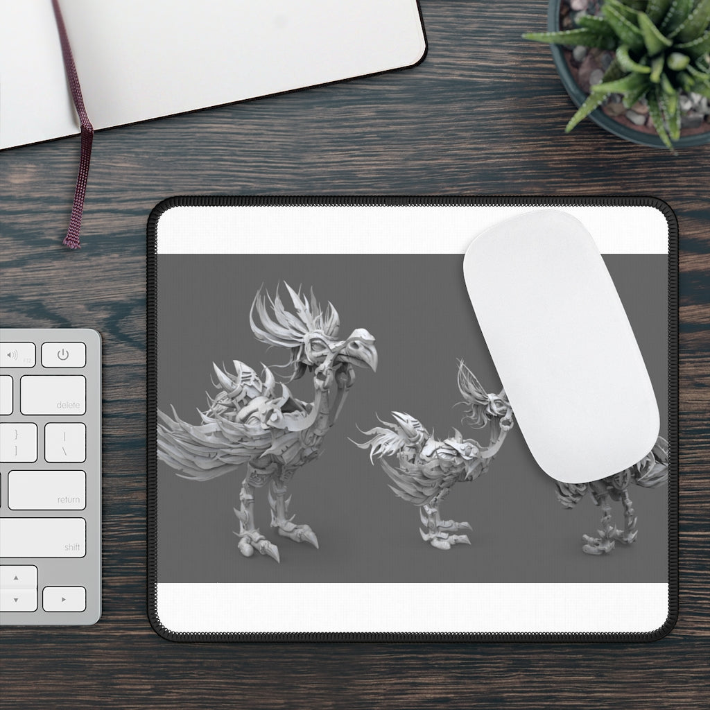 Squawkers the Ostrich Mount Gaming Mouse Pad featuring vibrant colors and stitched edges, ideal for gaming and office use.