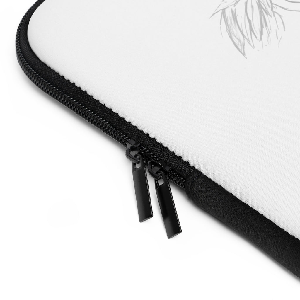 Squawkers the Ostrich Mount Laptop Sleeve featuring a unique design with a black polyester back and dual zipper enclosures.