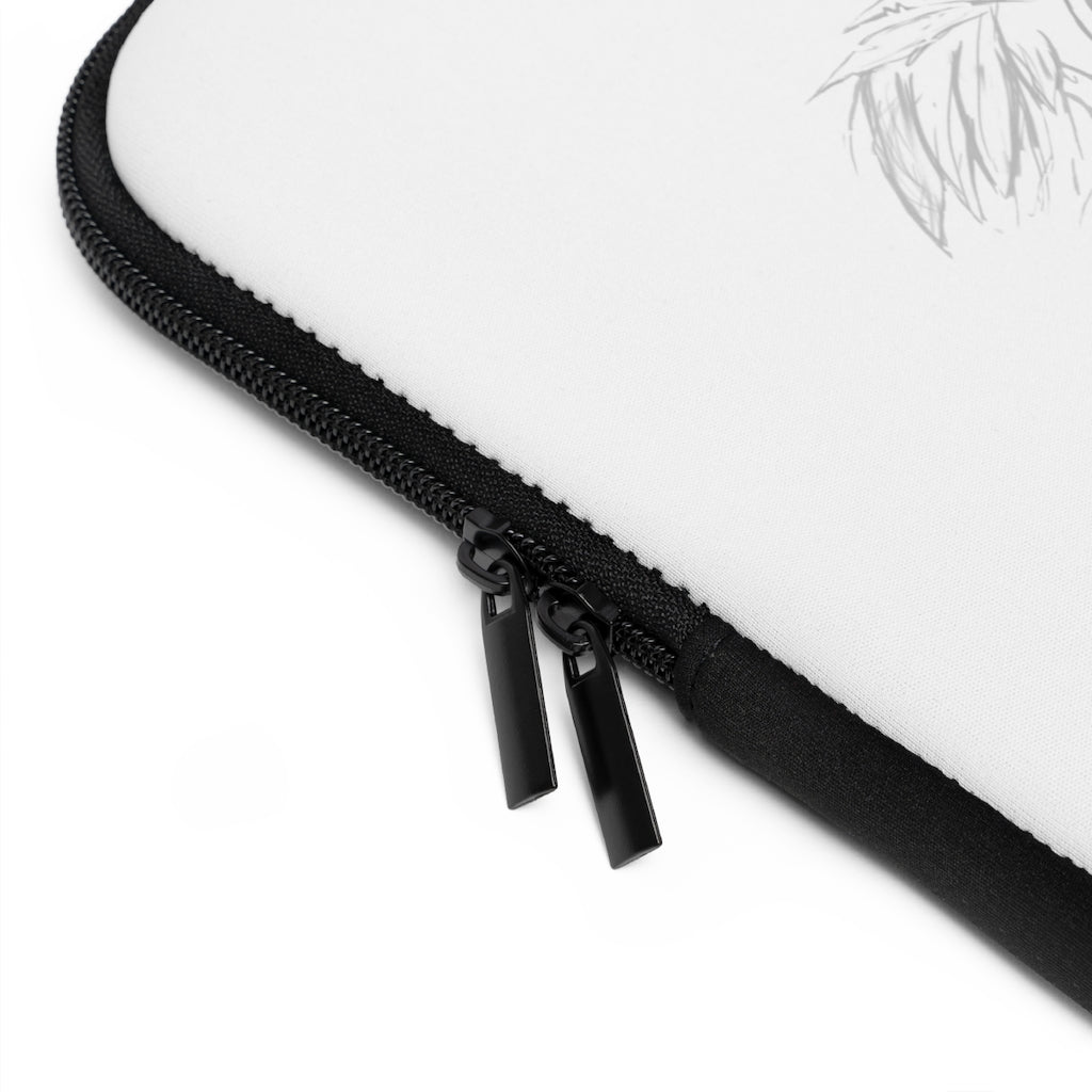 Squawkers the Ostrich Mount Laptop Sleeve featuring a unique design with a black polyester back and dual zipper enclosures.