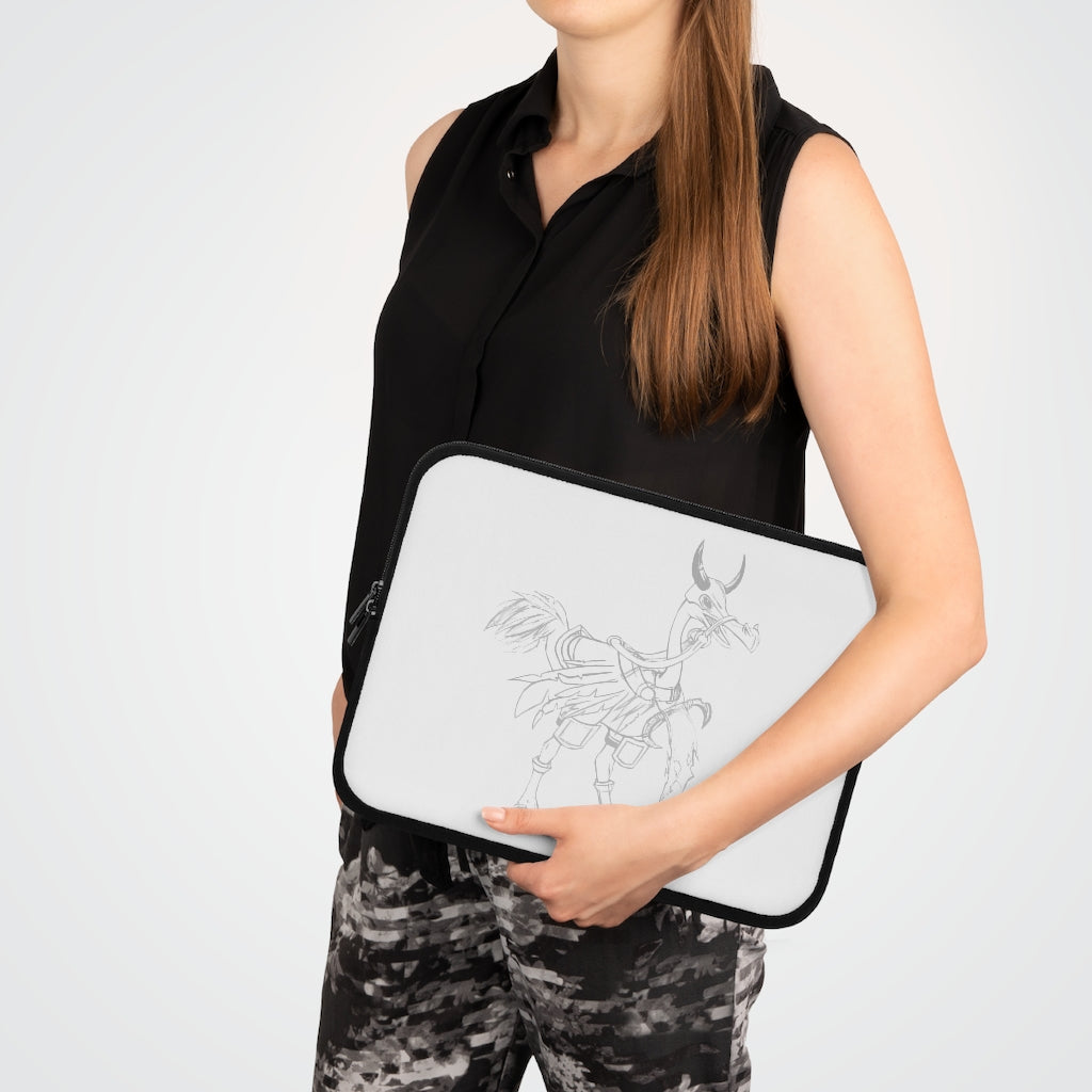 Squawkers the Ostrich Mount Laptop Sleeve featuring a unique design with a black polyester back and dual zipper enclosures.