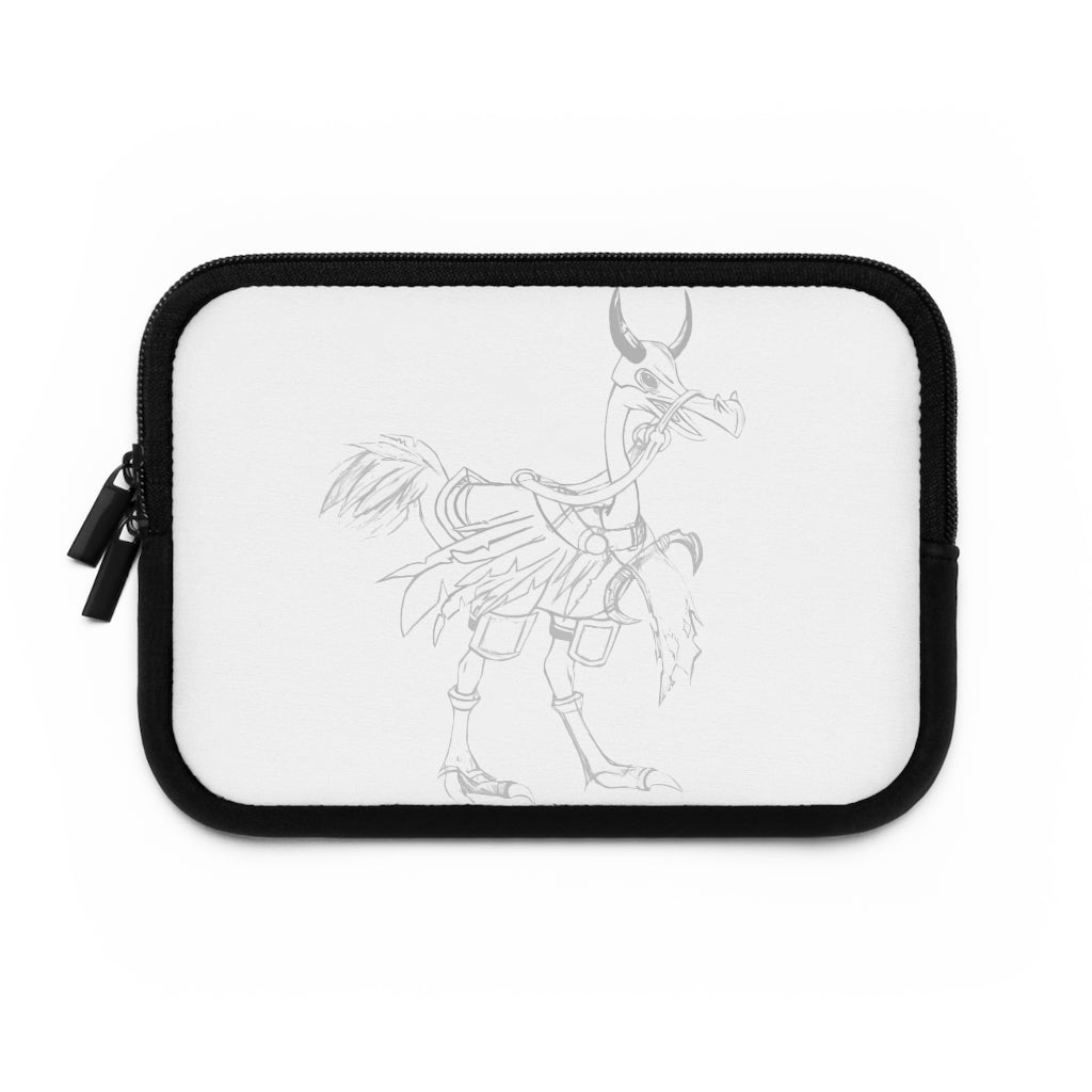 Squawkers the Ostrich Mount Laptop Sleeve featuring a unique design with a black polyester back and dual zipper enclosures.