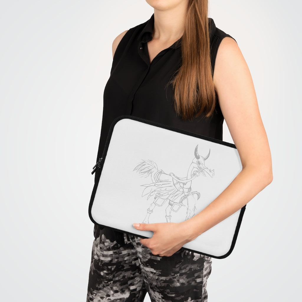 Squawkers the Ostrich Mount Laptop Sleeve featuring a unique design with a black polyester back and dual zipper enclosures.