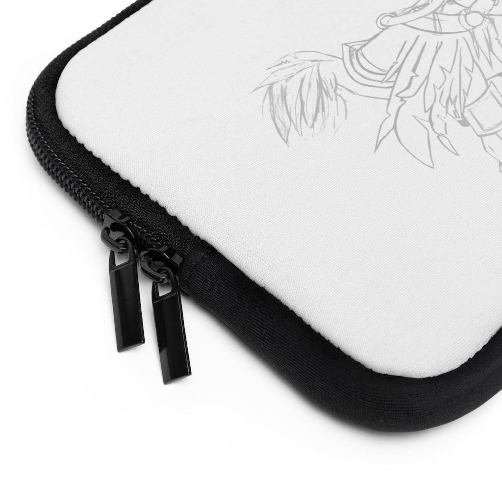 Squawkers the Ostrich Mount Laptop Sleeve featuring a unique design with a black polyester back and dual zipper enclosures.