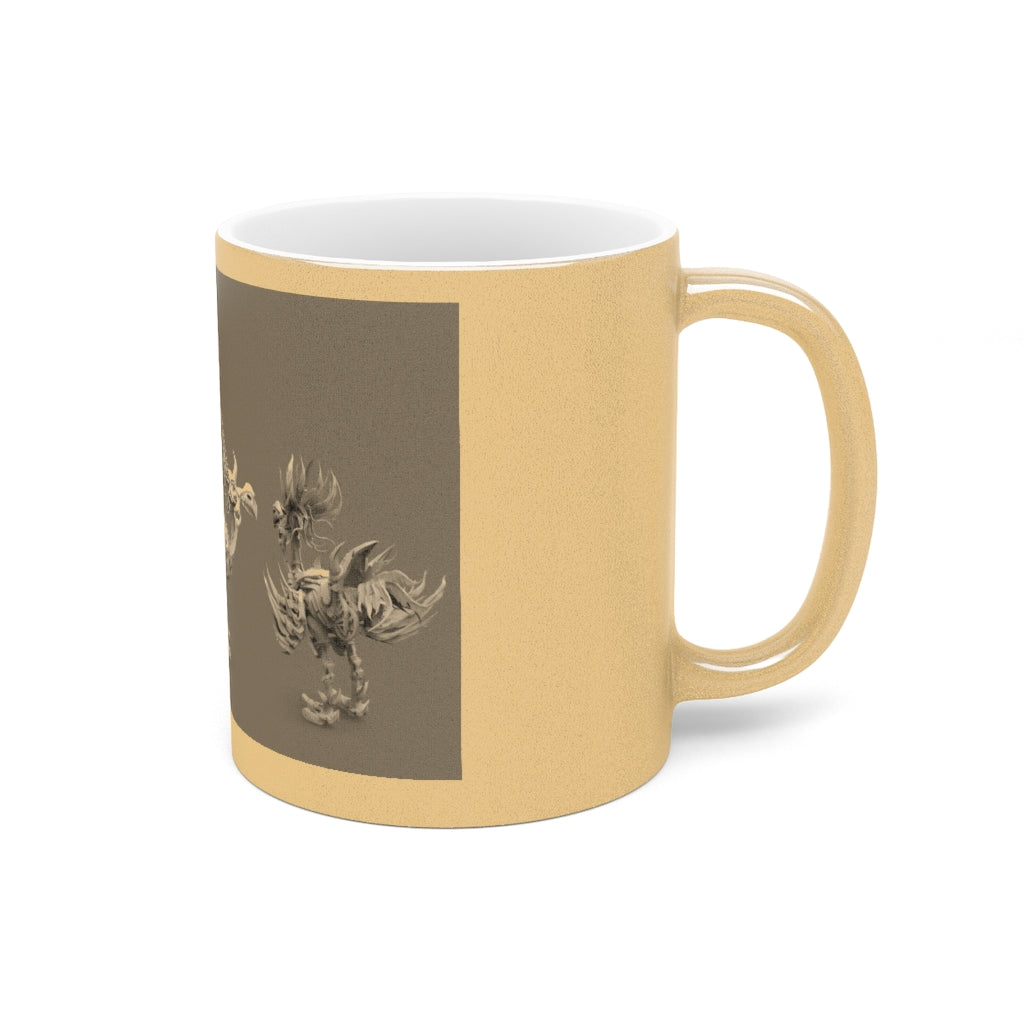 Squawkers the Ostrich Mount Metallic Mug in Gold and Silver, showcasing personalized designs and a comfortable C-handle.