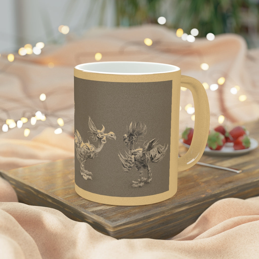 Squawkers the Ostrich Mount Metallic Mug in Gold and Silver, showcasing personalized designs and a comfortable C-handle.