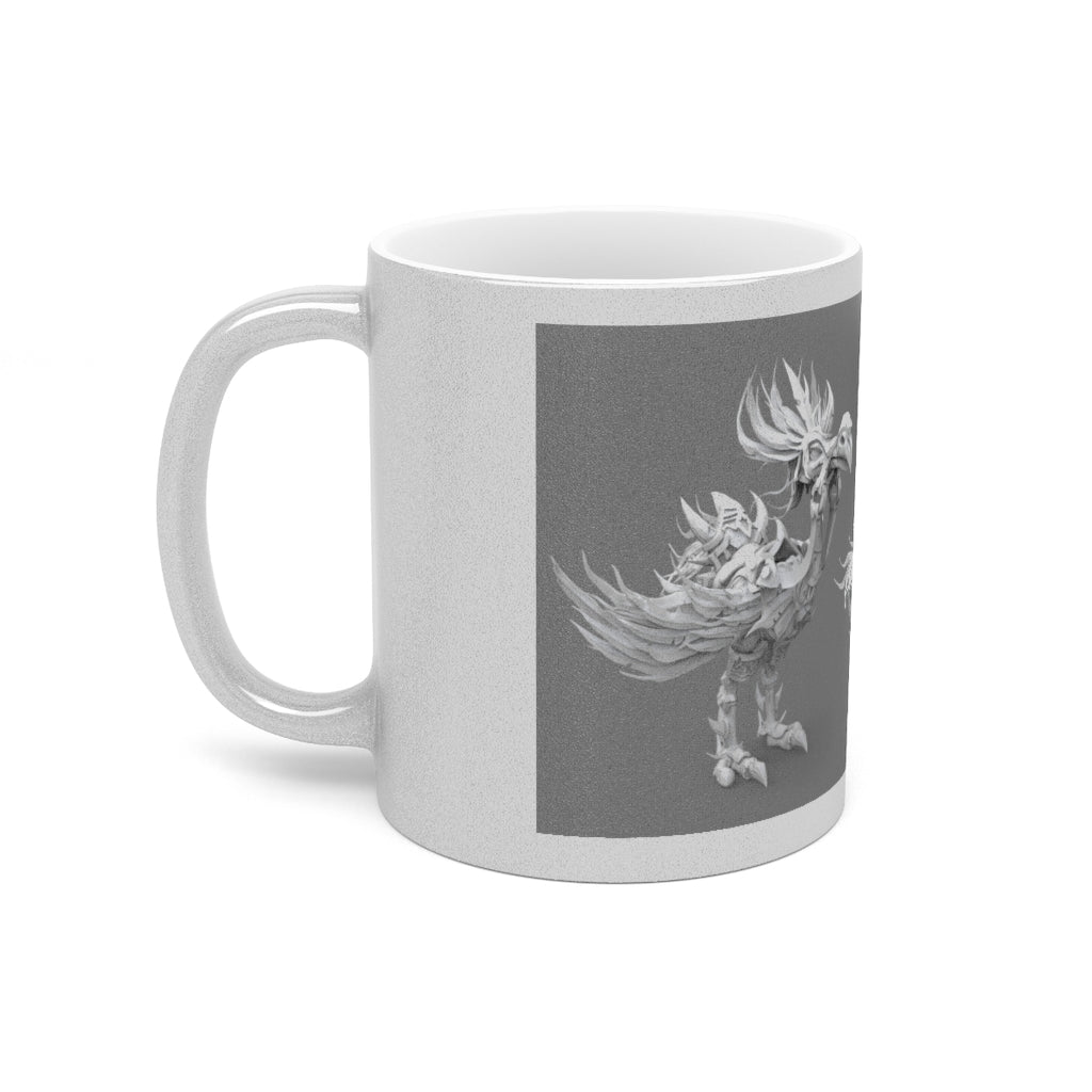 Squawkers the Ostrich Mount Metallic Mug in Gold and Silver, showcasing personalized designs and a comfortable C-handle.