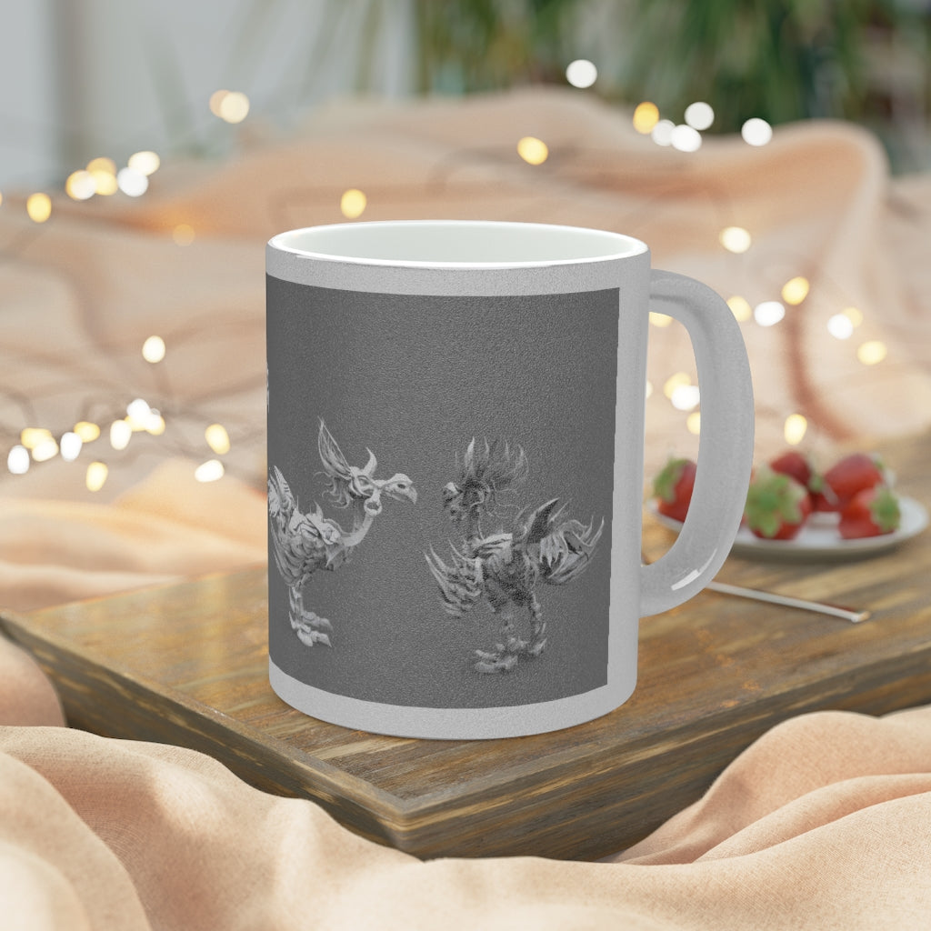 Squawkers the Ostrich Mount Metallic Mug in Gold and Silver, showcasing personalized designs and a comfortable C-handle.