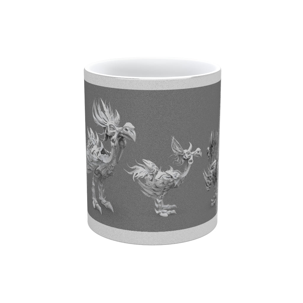 Squawkers the Ostrich Mount Metallic Mug in Gold and Silver, showcasing personalized designs and a comfortable C-handle.