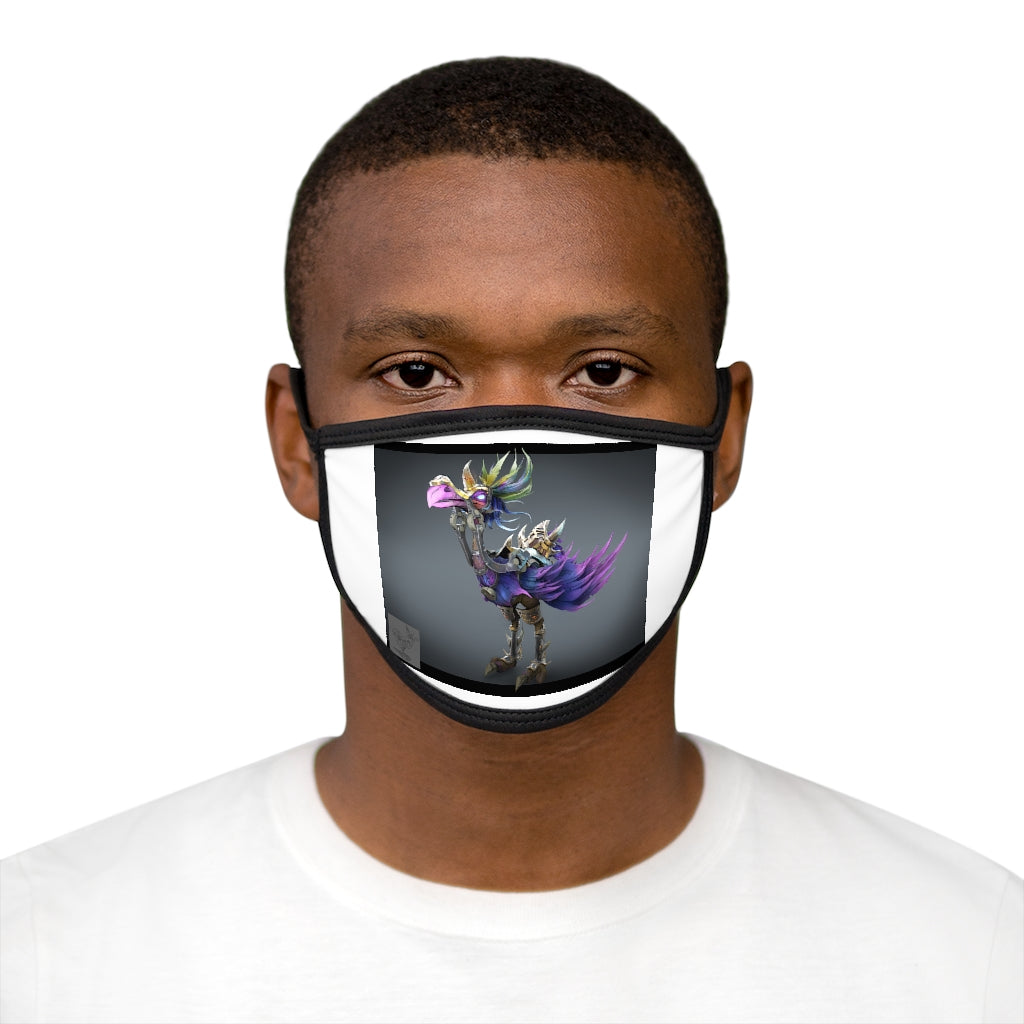 Squawkers the Ostrich Mount Mixed-Fabric Face Mask featuring a playful design with a black outer edge and earloops.