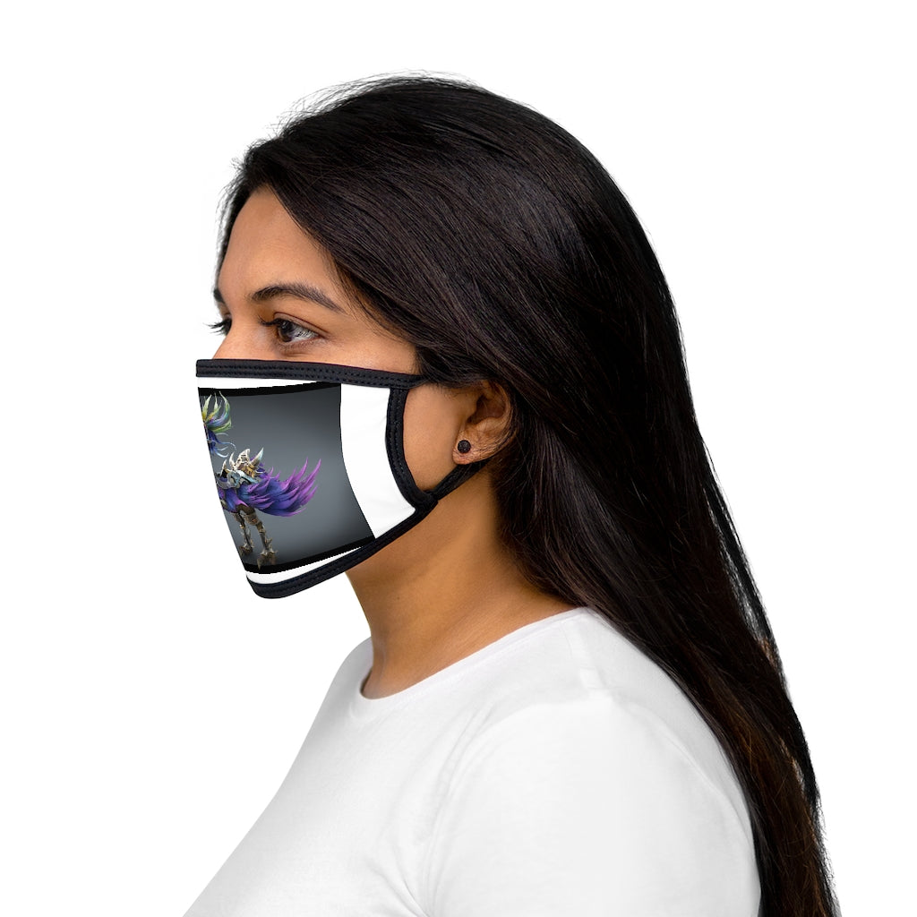 Squawkers the Ostrich Mount Mixed-Fabric Face Mask featuring a playful design with a black outer edge and earloops.