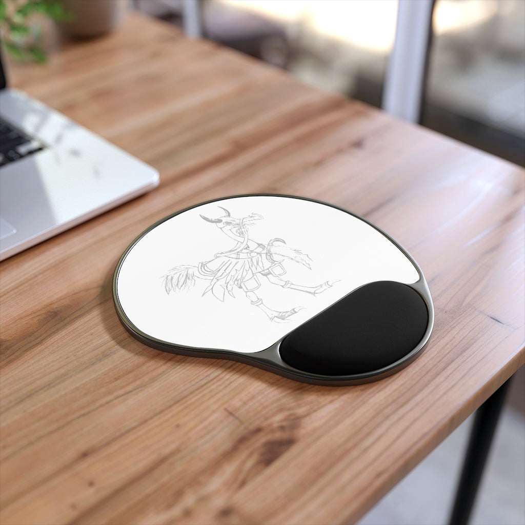 Squawkers the Ostrich Mount Mouse Pad featuring ergonomic Memory Foam wrist rest and unique foot-shaped design.
