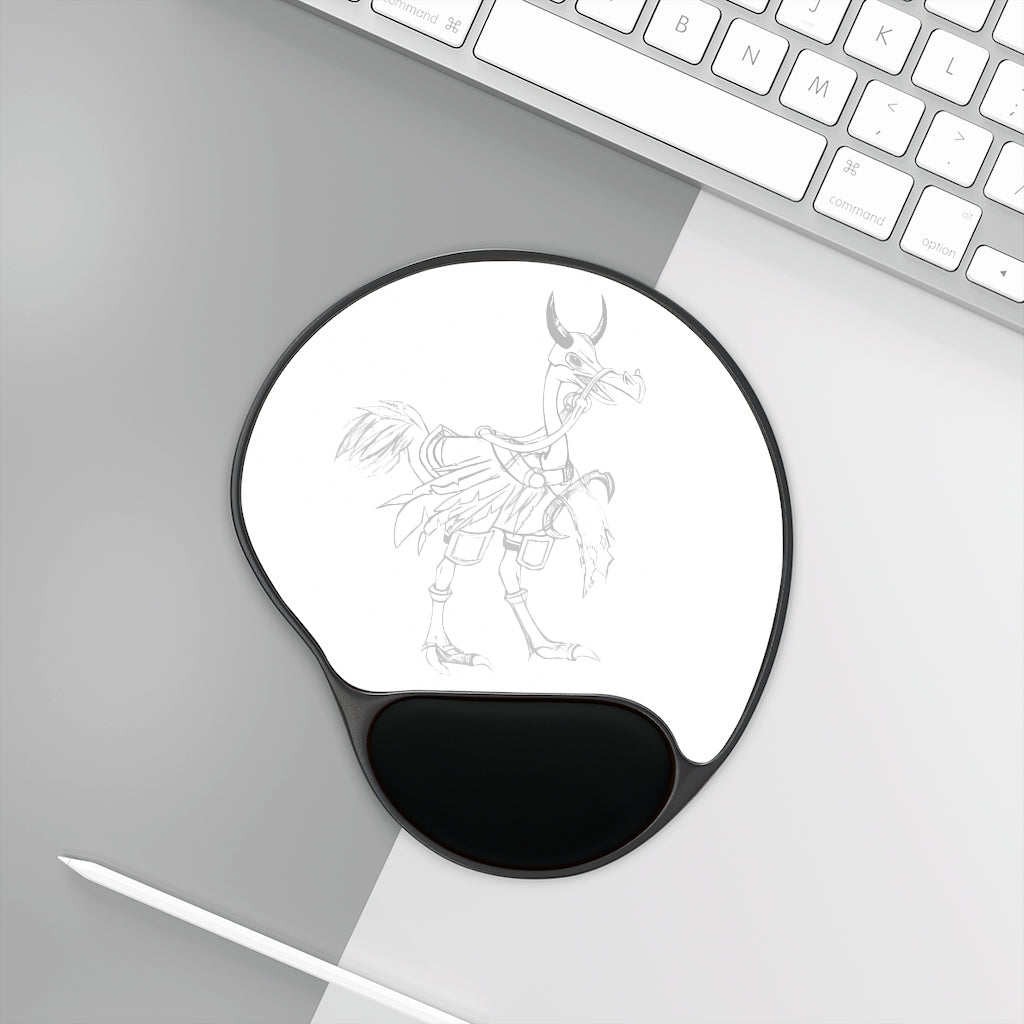 Squawkers the Ostrich Mount Mouse Pad featuring ergonomic Memory Foam wrist rest and unique foot-shaped design.
