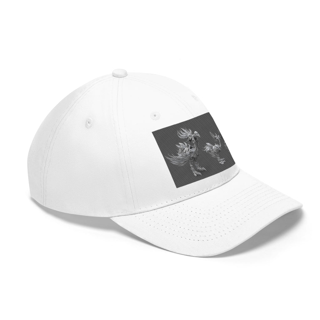 Squawkers the Ostrich Mount Unisex Twill Hat in cotton twill, featuring a classic 6-panel design and adjustable Velcro closure.