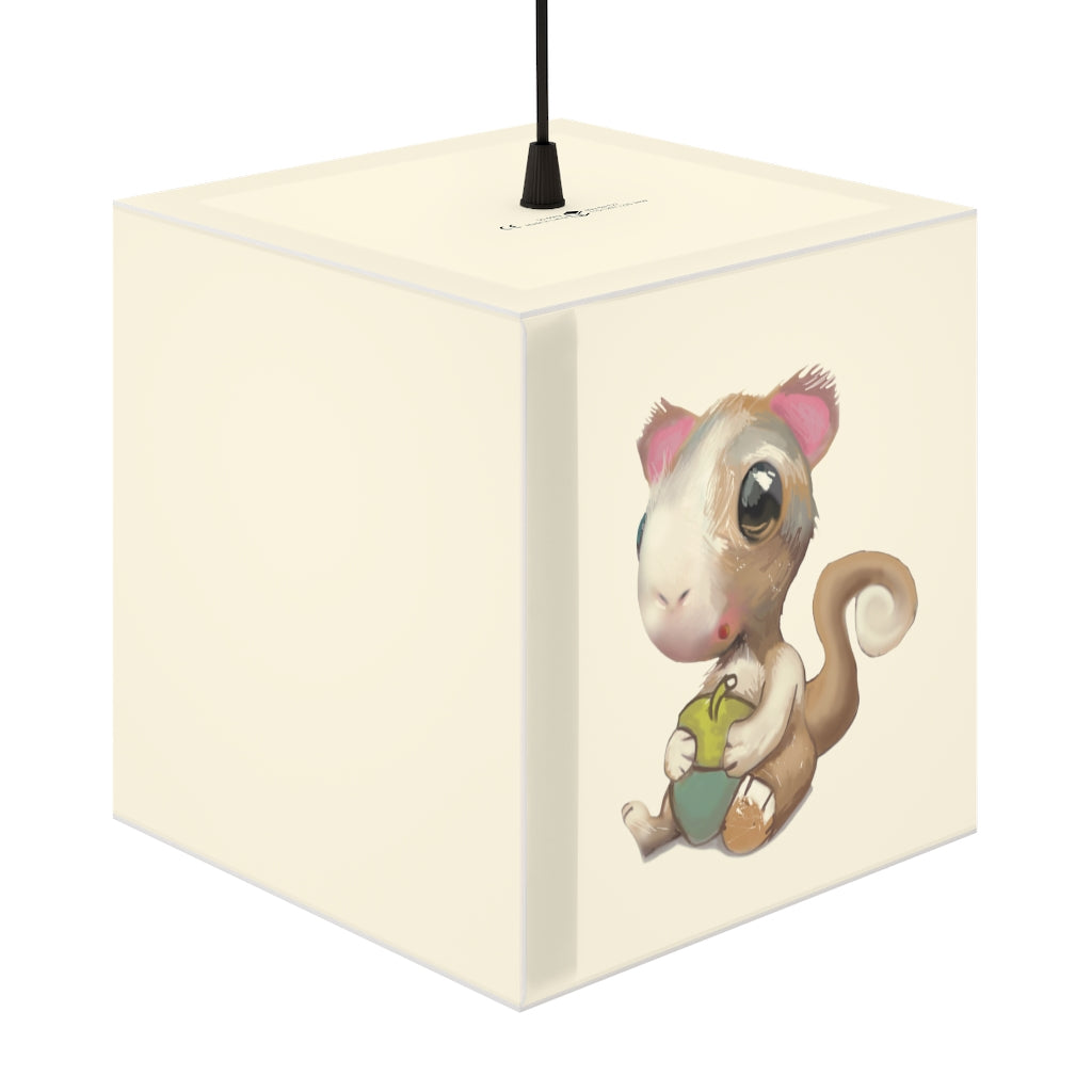 A stylish Squirrel Personalized Lamp in a cube shape, showcasing unique designs, perfect for indoor decoration.
