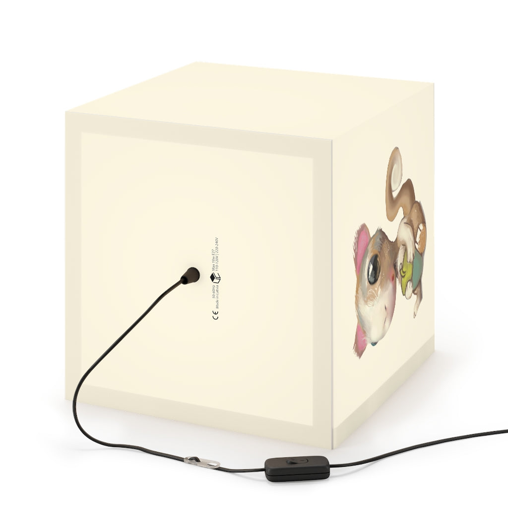 A stylish Squirrel Personalized Lamp in a cube shape, showcasing unique designs, perfect for indoor decoration.