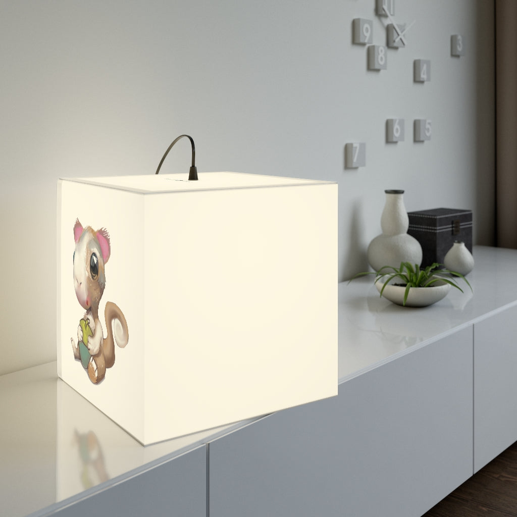 A stylish Squirrel Personalized Lamp in a cube shape, showcasing unique designs, perfect for indoor decoration.