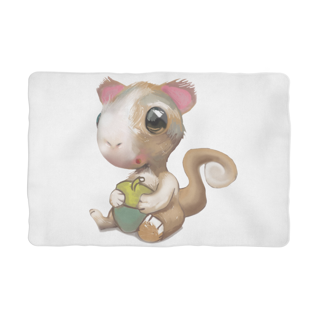 Cozy Squirrel Sublimation Pet Blanket made from 100% polyester fleece, featuring a charming squirrel design on the front and a white back.