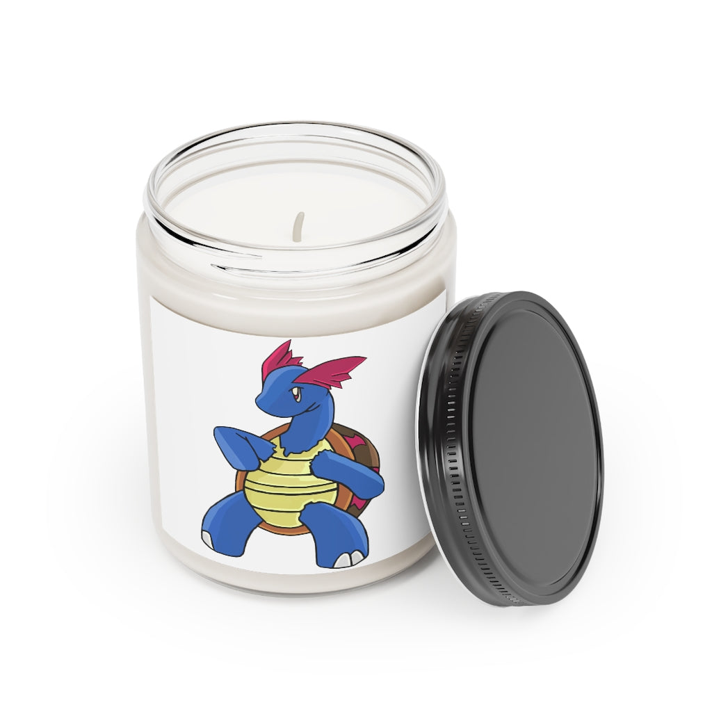 Squirtila Scented Candle in a glass container, featuring a warm Cinnamon Stick and Vanilla scent, hand-poured with vegan soy coconut wax.