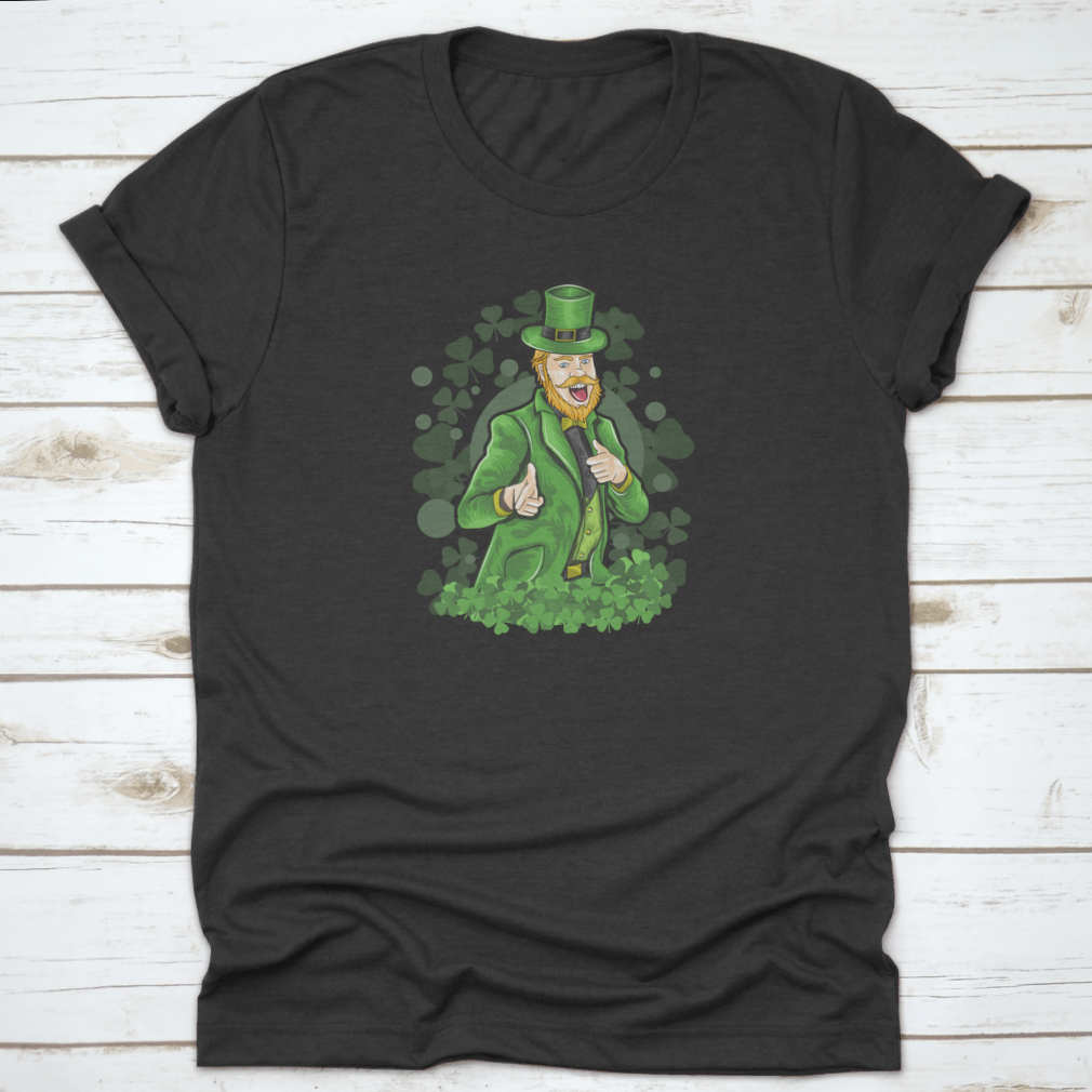 A vibrant St. Patrick's Day shirt featuring a funny shamrock design with lucky clover leaves, made from 100% cotton for comfort.