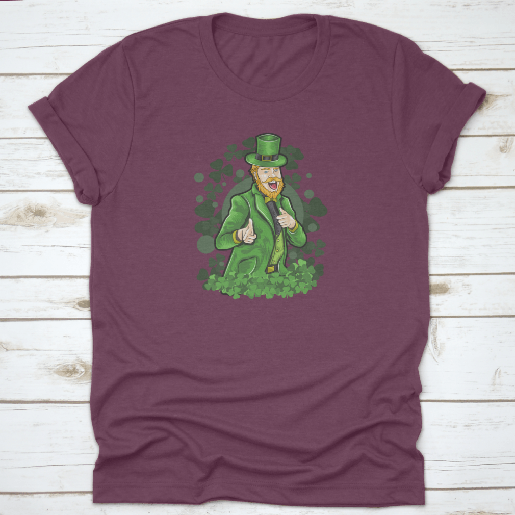 A vibrant St. Patrick's Day shirt featuring a funny shamrock design with lucky clover leaves, made from 100% cotton for comfort.