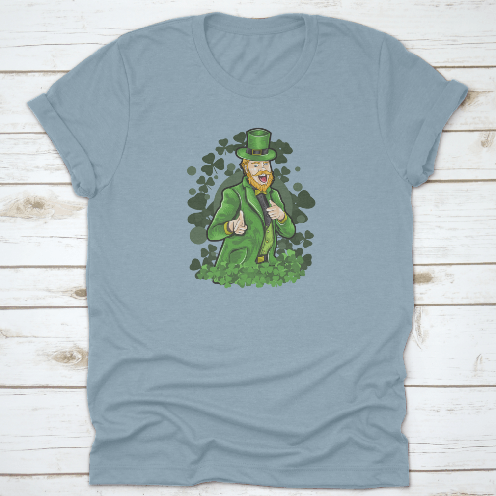 A vibrant St. Patrick's Day shirt featuring a funny shamrock design with lucky clover leaves, made from 100% cotton for comfort.