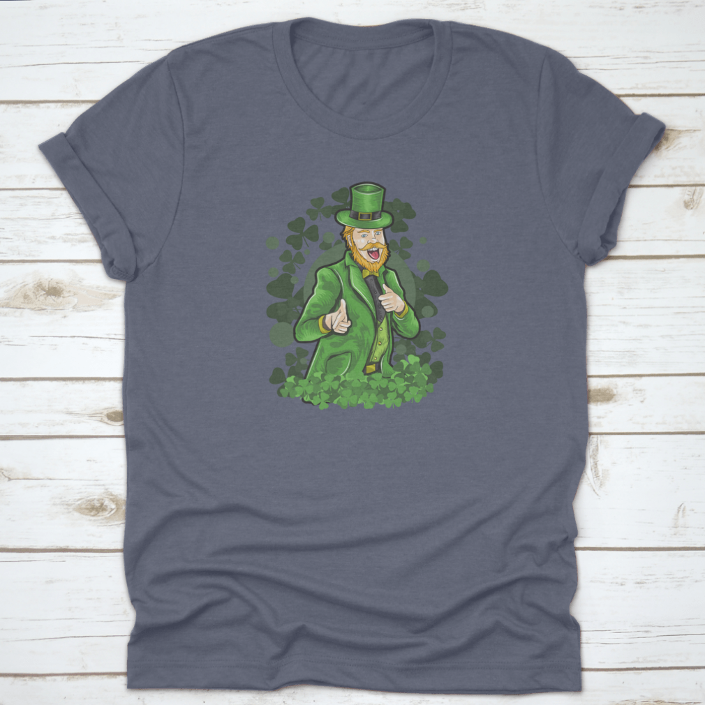 A vibrant St. Patrick's Day shirt featuring a funny shamrock design with lucky clover leaves, made from 100% cotton for comfort.