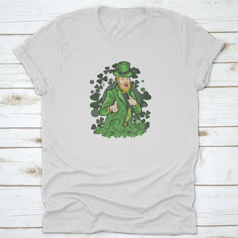 A vibrant St. Patrick's Day shirt featuring a funny shamrock design with lucky clover leaves, made from 100% cotton for comfort.