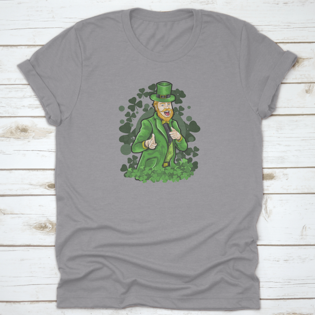 A vibrant St. Patrick's Day shirt featuring a funny shamrock design with lucky clover leaves, made from 100% cotton for comfort.