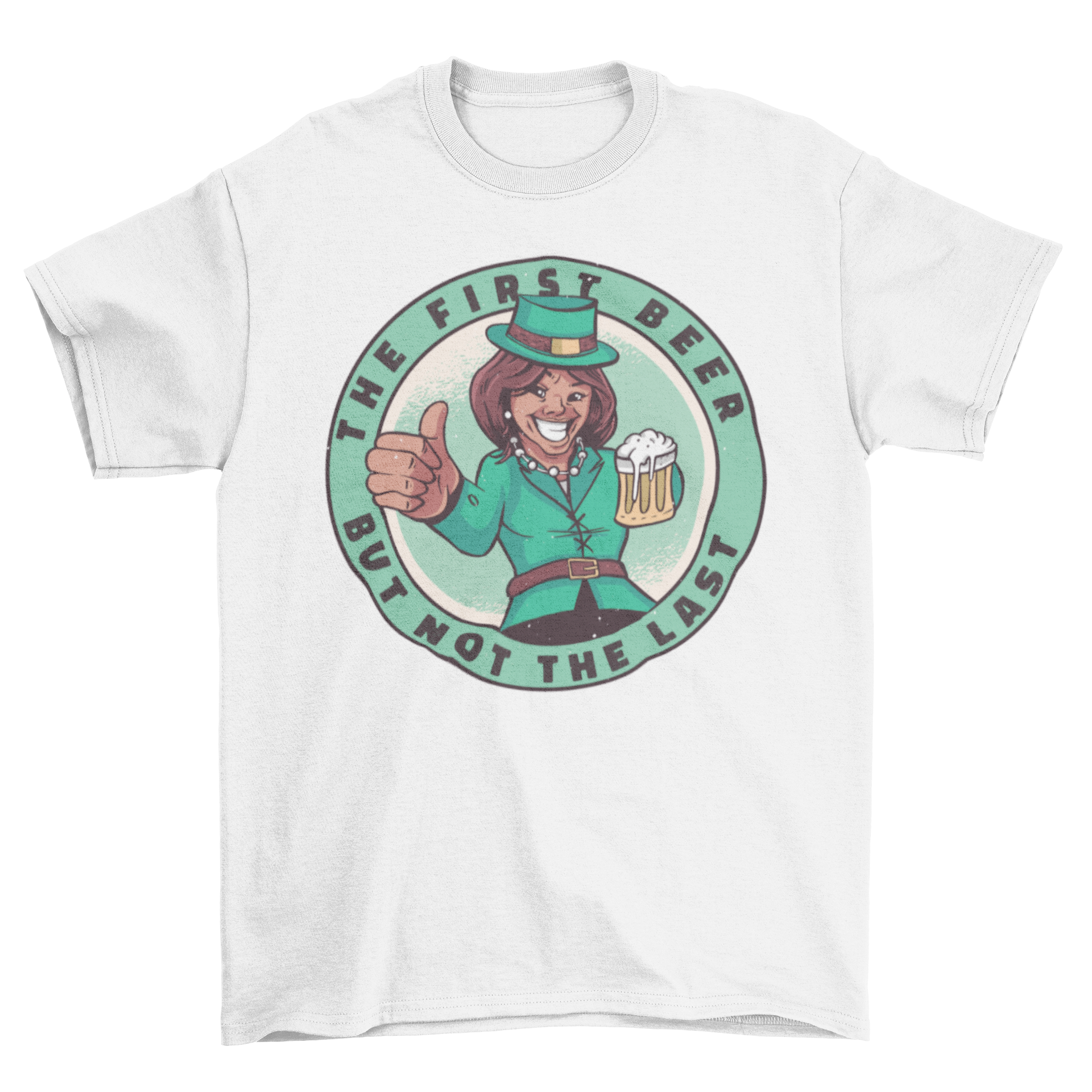 St. Patrick's Day t-shirt featuring Kamala Harris in festive attire with a humorous caption.