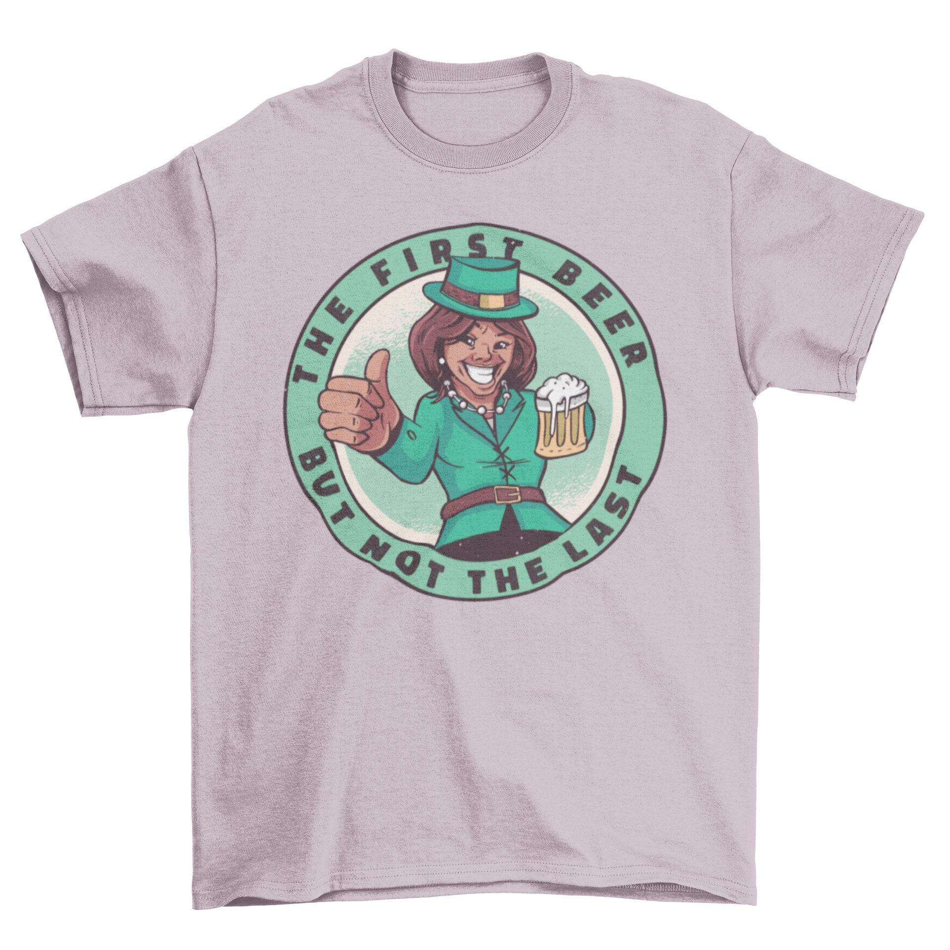 St. Patrick's Day t-shirt featuring Kamala Harris in festive attire with a humorous caption.
