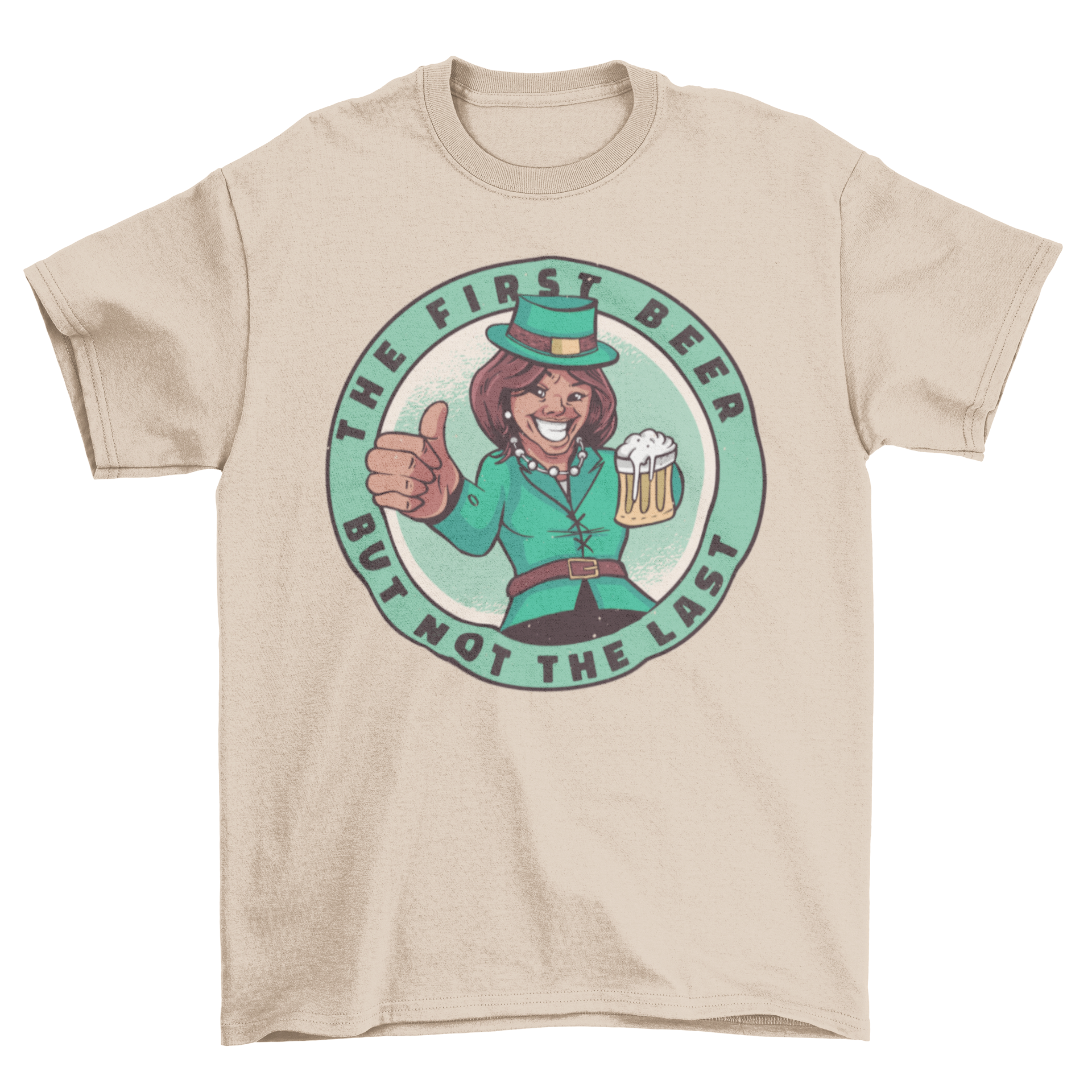 St. Patrick's Day t-shirt featuring Kamala Harris in festive attire with a humorous caption.