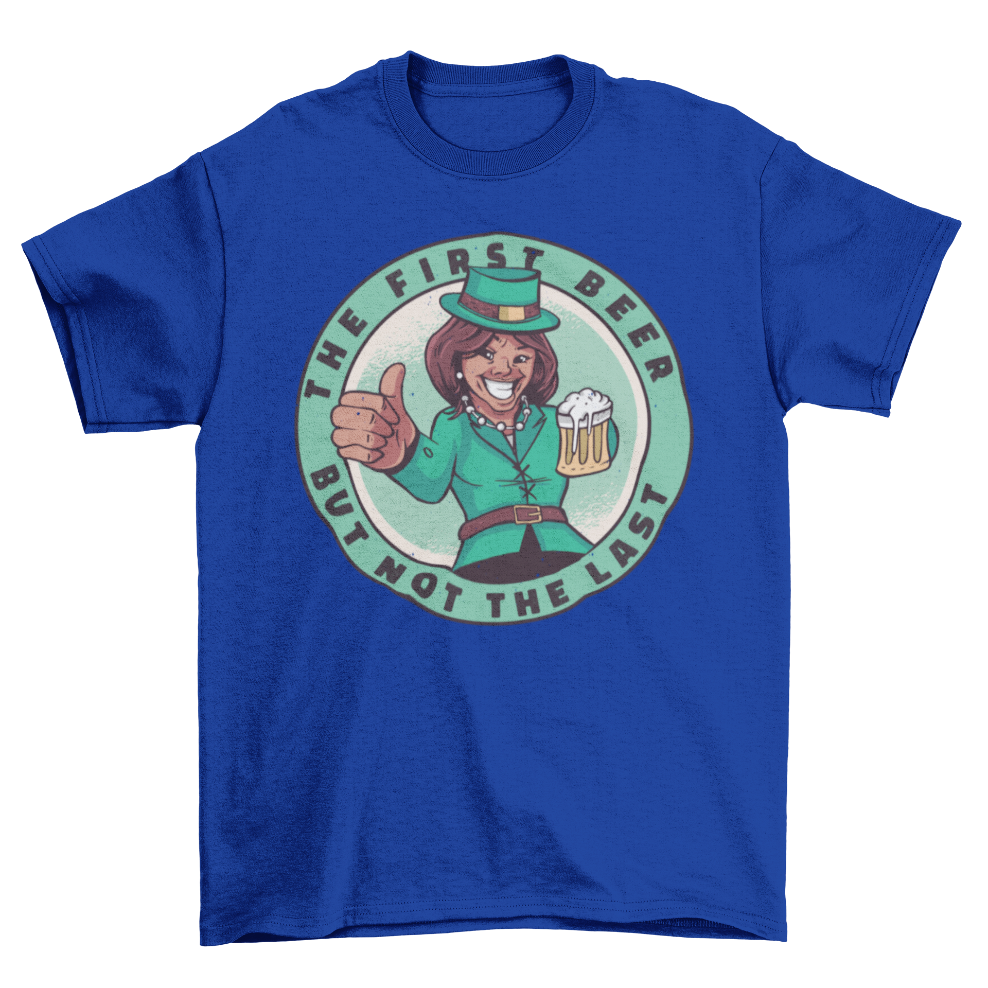 St. Patrick's Day t-shirt featuring Kamala Harris in festive attire with a humorous caption.