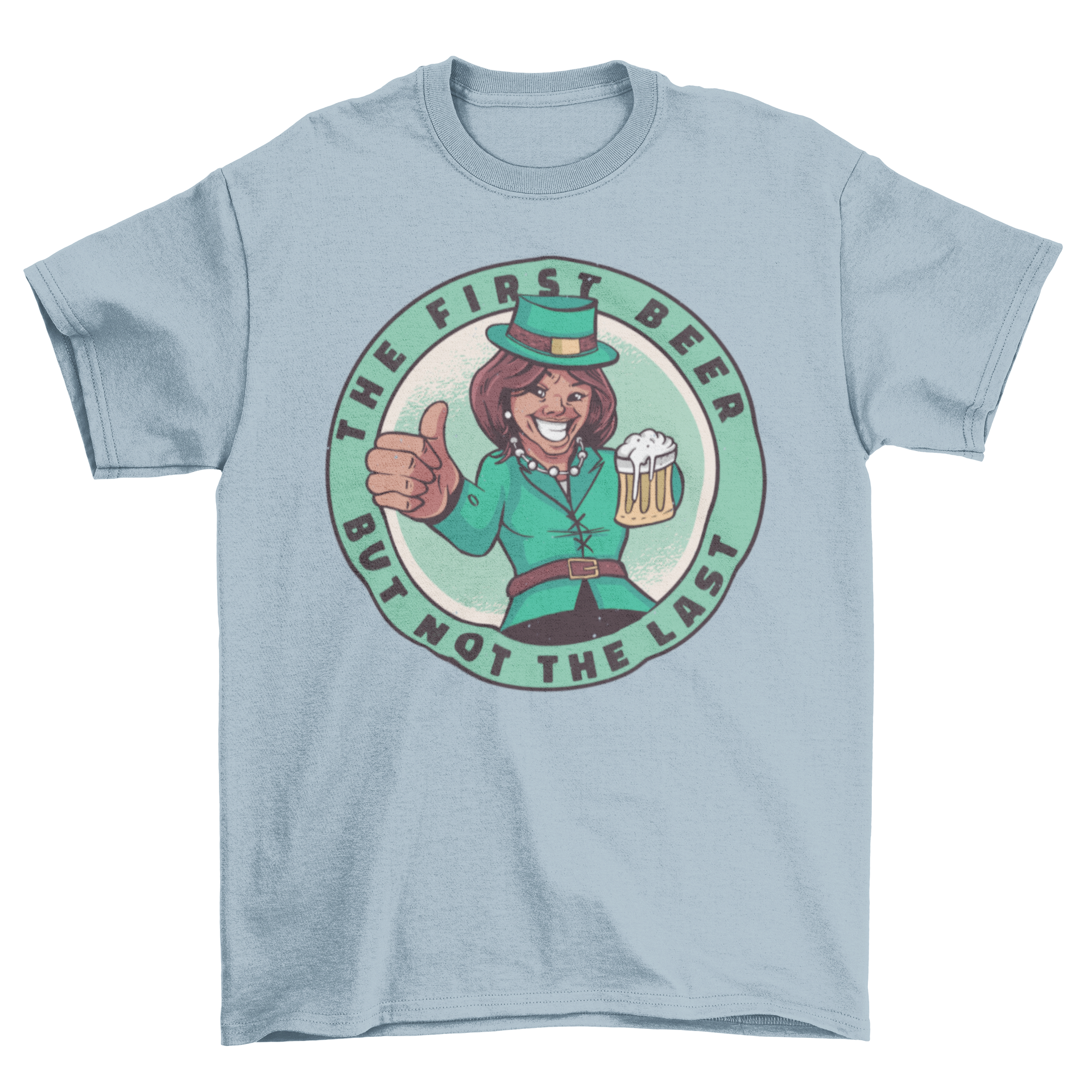 St. Patrick's Day t-shirt featuring Kamala Harris in festive attire with a humorous caption.